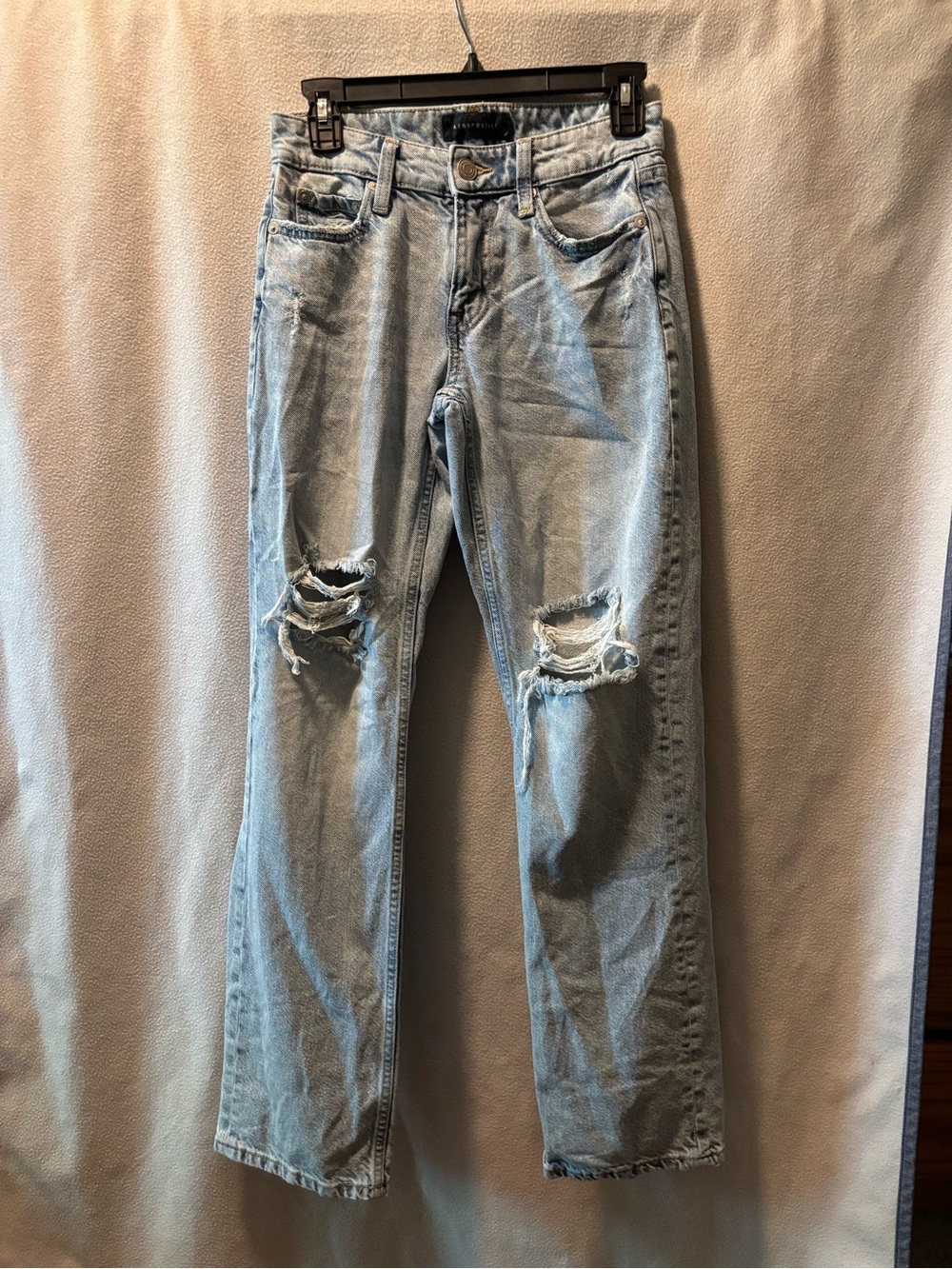 Aeropostale Light Blue Distressed Straight-Leg Jeans